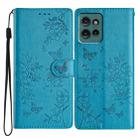 For Motorola Edge 50 5G Butterflies and Flowers Leather Phone Case(Blue) - 1