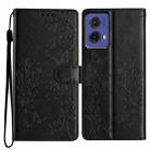 For Motorola Moto G85 Butterflies and Flowers Leather Phone Case(Black) - 1