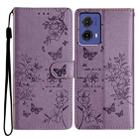 For Motorola Moto G85 Butterflies and Flowers Leather Phone Case(Purple) - 1