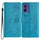 For Motorola Moto G85 Butterflies and Flowers Leather Phone Case(Blue) - 1