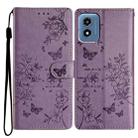 For Motorola Moto G Play 2024 Butterflies and Flowers Leather Phone Case(Purple) - 1