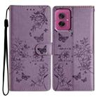 For Motorola Moto G55 Butterflies and Flowers Leather Phone Case(Purple) - 1