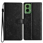 For Motorola Moto G35 Butterflies and Flowers Leather Phone Case(Black) - 1