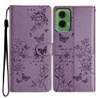 For Motorola Moto G35 Butterflies and Flowers Leather Phone Case(Purple) - 1