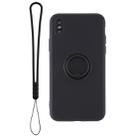 For iPhone XS Max Solid Color Liquid Silicone Shockproof Full Coverage Protective Case with Ring Holder & Lanyard(Black) - 2