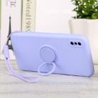 For iPhone XS Max Solid Color Liquid Silicone Shockproof Full Coverage Protective Case with Ring Holder & Lanyard(Light Purple) - 1
