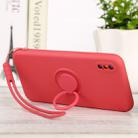 For iPhone XS Max Solid Color Liquid Silicone Shockproof Full Coverage Protective Case with Ring Holder & Lanyard(Red) - 1