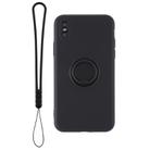 For iPhone X / XS Solid Color Liquid Silicone Shockproof Full Coverage Protective Case with Ring Holder & Lanyard(Black) - 2