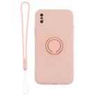 For iPhone X / XS Solid Color Liquid Silicone Shockproof Full Coverage Protective Case with Ring Holder & Lanyard(Pink) - 2