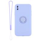 For iPhone X / XS Solid Color Liquid Silicone Shockproof Full Coverage Protective Case with Ring Holder & Lanyard(Light Purple) - 2