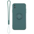 For iPhone X / XS Solid Color Liquid Silicone Shockproof Full Coverage Protective Case with Ring Holder & Lanyard(Deep Green) - 2