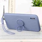 For iPhone X / XS Solid Color Liquid Silicone Shockproof Full Coverage Protective Case with Ring Holder & Lanyard(Grey Blue) - 1