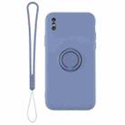 For iPhone X / XS Solid Color Liquid Silicone Shockproof Full Coverage Protective Case with Ring Holder & Lanyard(Grey Blue) - 2