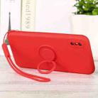For iPhone X / XS Solid Color Liquid Silicone Shockproof Full Coverage Protective Case with Ring Holder & Lanyard(Bright Red) - 1