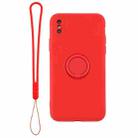 For iPhone X / XS Solid Color Liquid Silicone Shockproof Full Coverage Protective Case with Ring Holder & Lanyard(Bright Red) - 1