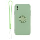 For iPhone X / XS Solid Color Liquid Silicone Shockproof Full Coverage Protective Case with Ring Holder & Lanyard(Green) - 2