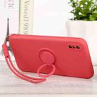 For iPhone X / XS Solid Color Liquid Silicone Shockproof Full Coverage Protective Case with Ring Holder & Lanyard(Red) - 1