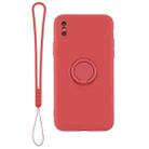 For iPhone X / XS Solid Color Liquid Silicone Shockproof Full Coverage Protective Case with Ring Holder & Lanyard(Red) - 2