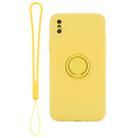 For iPhone X / XS Solid Color Liquid Silicone Shockproof Full Coverage Protective Case with Ring Holder & Lanyard(Yellow) - 2