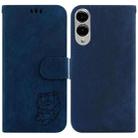 For Samsung Galaxy S25 Edge 5G Little Tiger Embossed Leather Phone Case(Dark Blue) - 1