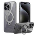 For iPhone 15 Pro Transparent MagSafe Magnetic Rotating Ring Holder Phone Case(Grey) - 1