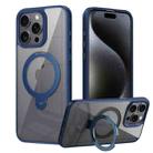 For iPhone 15 Pro Transparent MagSafe Magnetic Rotating Ring Holder Phone Case(Blue) - 1