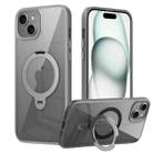 For iPhone 15 Plus Transparent MagSafe Magnetic Rotating Ring Holder Phone Case(Grey) - 1