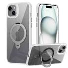 For iPhone 15 Transparent MagSafe Magnetic Rotating Ring Holder Phone Case(White) - 1