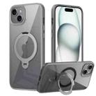 For iPhone 14 Plus Transparent MagSafe Magnetic Rotating Ring Holder Phone Case(Grey) - 1