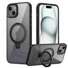 For iPhone 14 Transparent MagSafe Magnetic Rotating Ring Holder Phone Case(Black) - 1