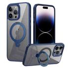 For iPhone 13 Pro Max Transparent MagSafe Magnetic Rotating Ring Holder Phone Case(Blue) - 1