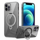 For iPhone 12 / 12 Pro Transparent MagSafe Magnetic Rotating Ring Holder Phone Case(Grey) - 1