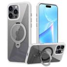 For iPhone 16 Pro Max Transparent MagSafe Magnetic Rotating Ring Holder Phone Case(White) - 1