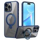 For iPhone 16 Pro Max Transparent MagSafe Magnetic Rotating Ring Holder Phone Case(Blue) - 1