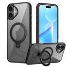 For iPhone 16 Plus Transparent MagSafe Magnetic Rotating Ring Holder Phone Case(Black) - 1