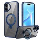 For iPhone 16 Plus Transparent MagSafe Magnetic Rotating Ring Holder Phone Case(Blue) - 1