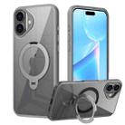 For iPhone 16 Transparent MagSafe Magnetic Rotating Ring Holder Phone Case(Grey) - 1