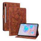 For Samsung Galaxy Tab S6 SM-T860 / SM-T865 Lily Embossed Leather Tablet Case with Pen(Brown) - 1