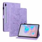 For Samsung Galaxy Tab S6 SM-T860 / SM-T865 Lily Embossed Leather Tablet Case with Pen(Purple) - 1