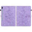 For Samsung Galaxy Tab S6 SM-T860 / SM-T865 Lily Embossed Leather Tablet Case with Pen(Purple) - 3