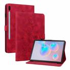 For Samsung Galaxy Tab S6 SM-T860 / SM-T865 Lily Embossed Leather Tablet Case with Pen(Red) - 1