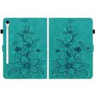 For Samsung Galaxy Tab S10 FE+ Lily Embossed Leather Tablet Case with Pen(Green) - 2