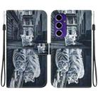 For Samsung Galaxy S24 FE 5G Crystal Texture Colored Drawing Leather Phone Case(Cat Tiger Reflection) - 1