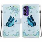 For Samsung Galaxy S24 FE 5G Crystal Texture Colored Drawing Leather Phone Case(Blue Pansies) - 1