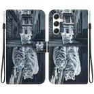 For Samsung Galaxy S25 5G Crystal Texture Colored Drawing Leather Phone Case(Cat Tiger Reflection) - 1