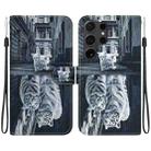 For Samsung Galaxy S25 Ultra 5G Crystal Texture Colored Drawing Leather Phone Case(Cat Tiger Reflection) - 1