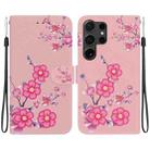 For Samsung Galaxy S25 Ultra 5G Crystal Texture Colored Drawing Leather Phone Case(Cherry Blossoms) - 1