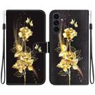 For Samsung Galaxy S25 FE 5G Crystal Texture Colored Drawing Leather Phone Case(Gold Butterfly Rose) - 1