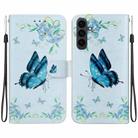 For Samsung Galaxy S25 FE 5G Crystal Texture Colored Drawing Leather Phone Case(Blue Pansies) - 1