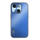 For iPhone 14 PC Hybrid Aluminum Alloy Brushed Shockproof Phone Case(Blue) - 1